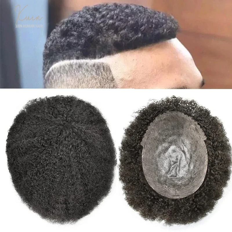 Curly Hair Skin Men Toupee Durable Injection Pu Hair System For Black Men Human Hair Wigs Male Hair Prosthesis Wigs For Man