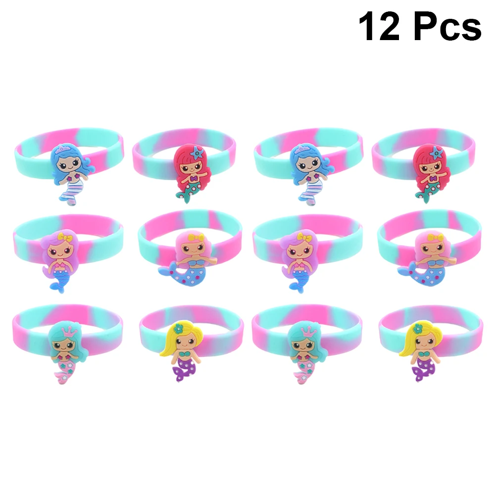 12 個マーメイドブレスレット子供シリコーンリストバンドファッションブレスレットパーティーアクセサリー手の装飾ハンドリングランダムな色