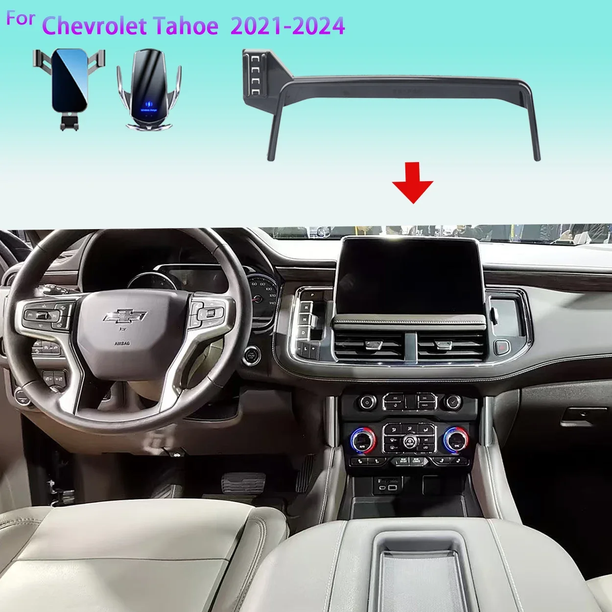 

Car Phone Holder For Chevrolet Tahoe GMT1YC 2021-2024 Screen Mobile Phone Support Car 15w Mounts Wireless Charging Accessories