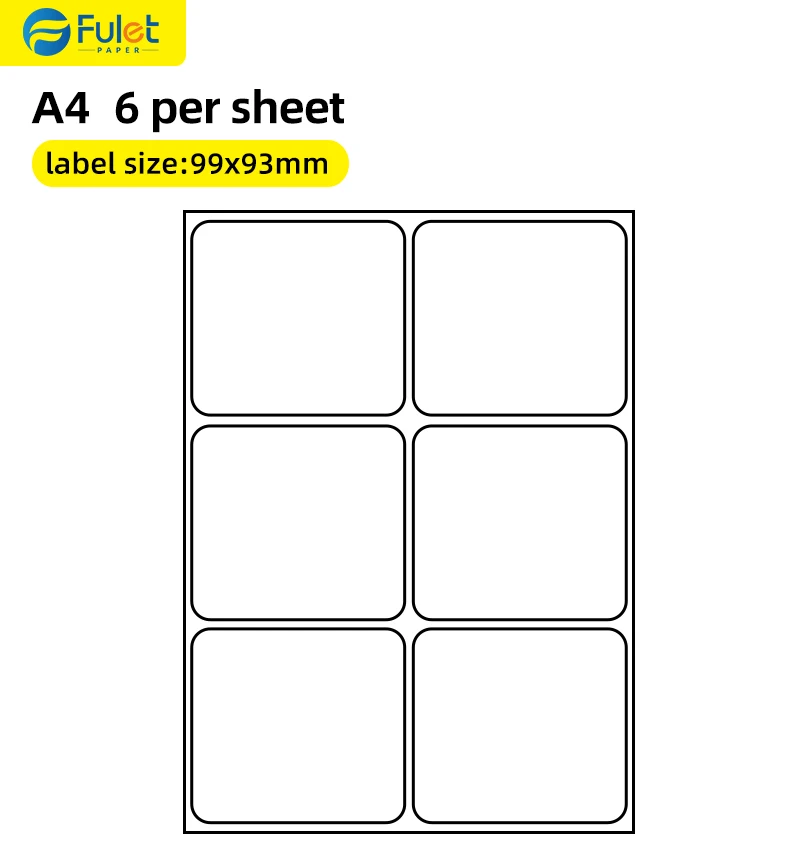 6 labels per sheet 100 sheets A4 size 210x297mm per pack matte sticker paper label sheet  for laser and inkjet printers