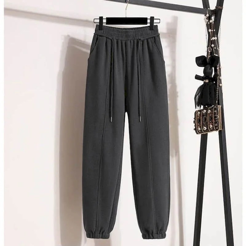 

Harem Pants Women Solid Plush Sporty Trousers Casual Vintage Elastic Waist Drawstring Streetwear Women Clothing Lantern Pants