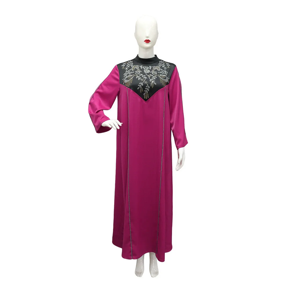 

Ramadan Eid Diamond Long Sleeve Djellaba Muslim Dress Dubai Fashion Abaya Thin Muslim Robes Islam Robe Women Satin Long Dress