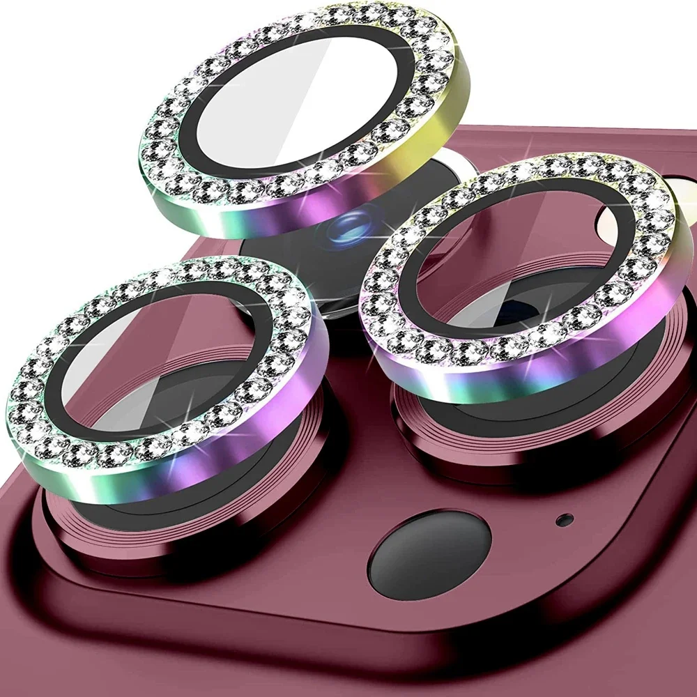 2-3Pcs Diamond Glitter Camera Protection For IPhone 18 Pro Max Duo Bling Metal Lens Ring Tempered Film For 15 16 17 ProMax Glass