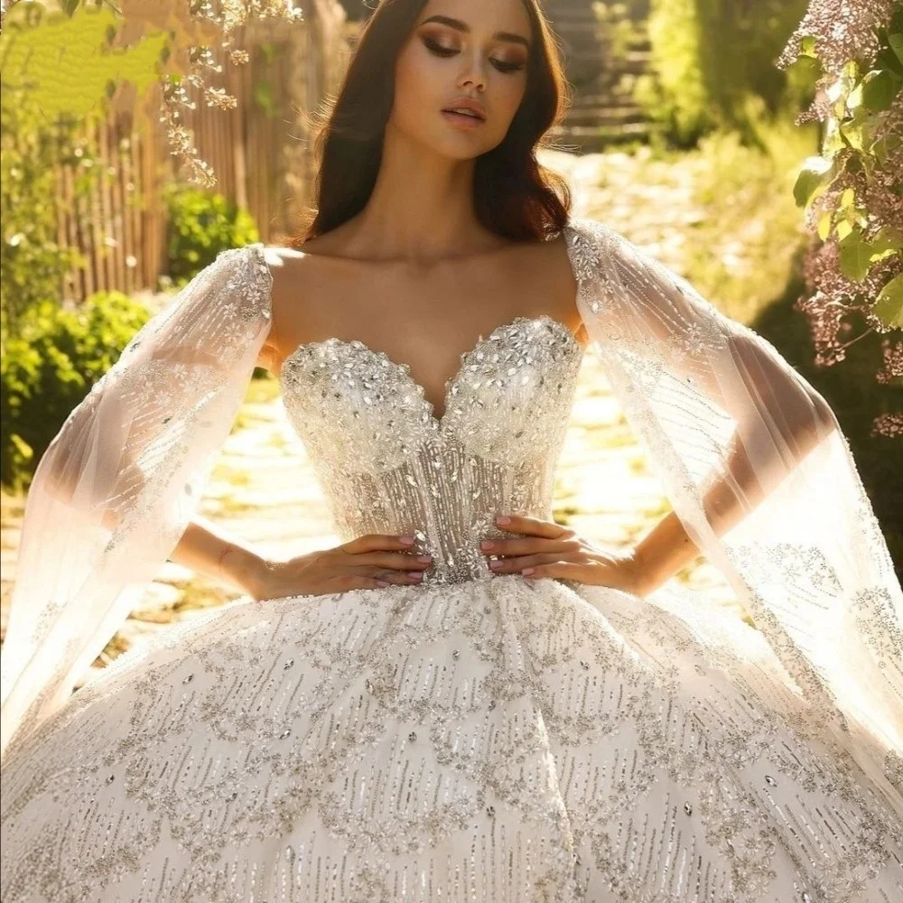 

Customized Glitter Rhinestones Beads Bridal Dress Sweetheart Neck Wedding Gown Exquisite Ball Gown Bride Robe Vestido De Novia