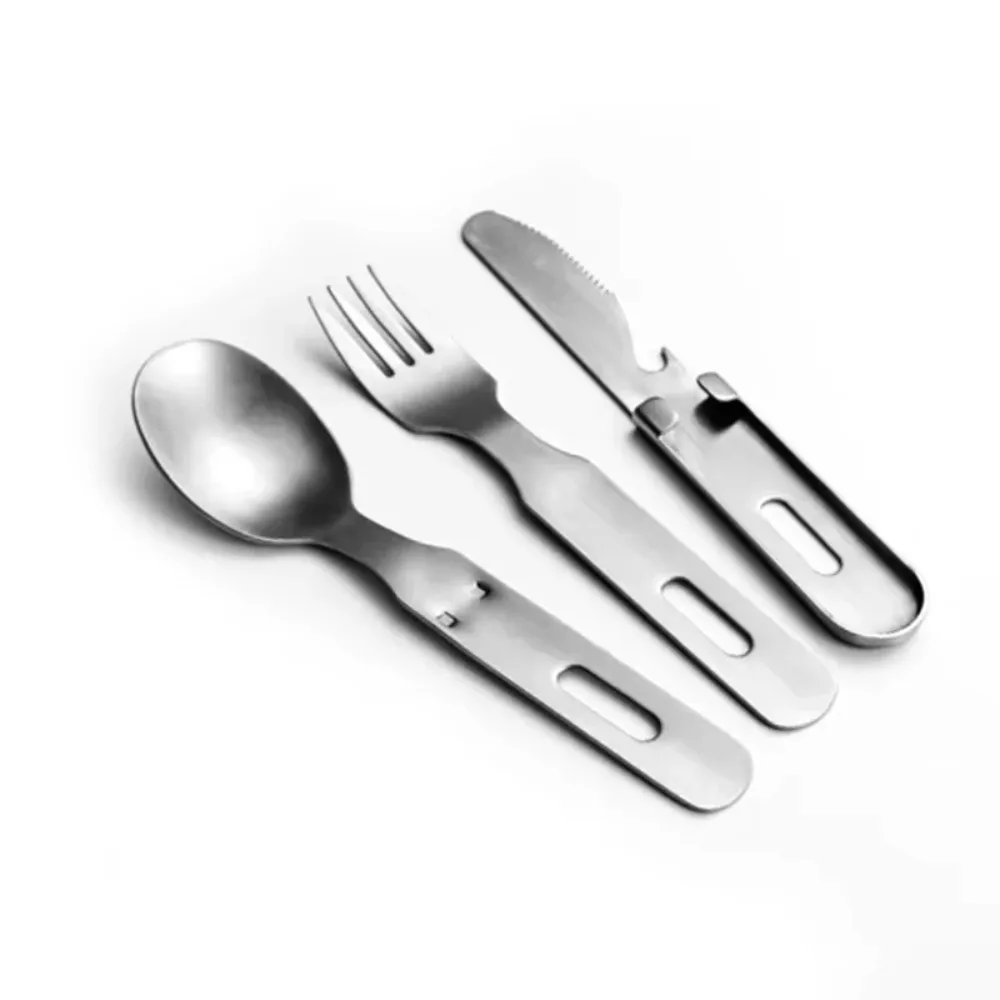 Portable Stainless Steel Tableware Fold Knife Utensil Spoon Set Spoon Fork Knife Dinnerware Camping Cooking Flatware Equipment