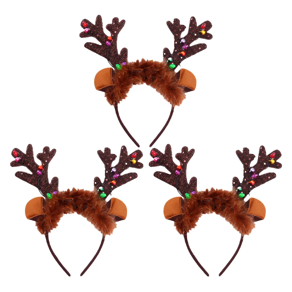 3 Pcs Xmas Luminous Headband Christmas Glowing Hair Clips for Girls Antler Hoop