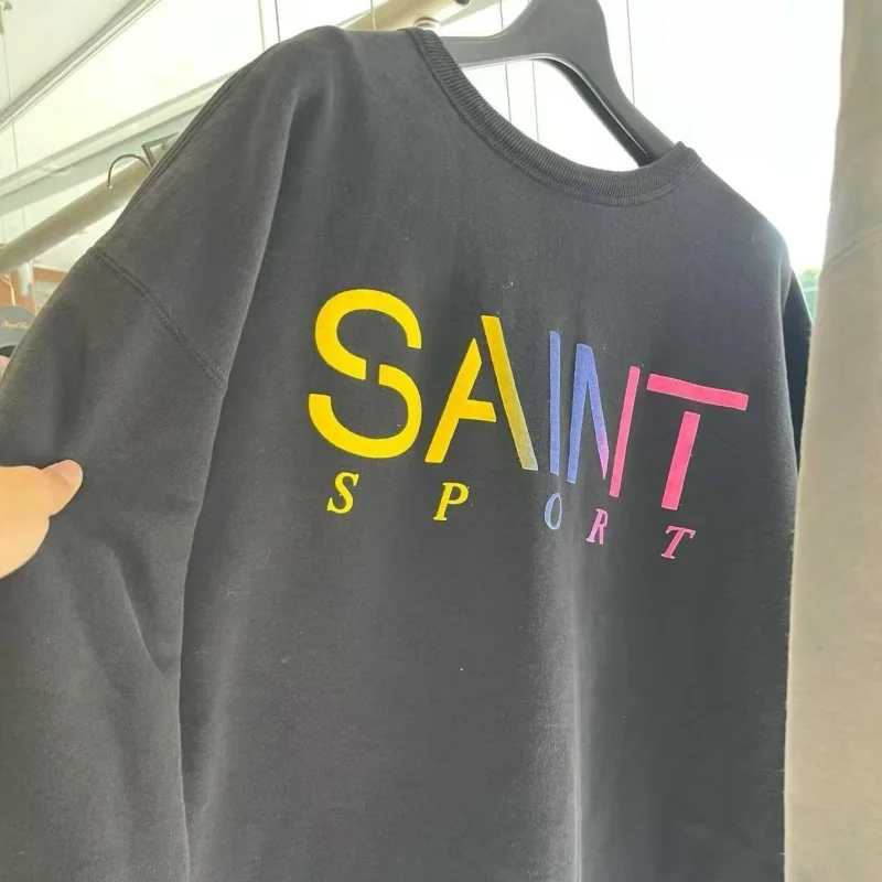 

Sport Crew Rainbow Logo Washed Do Old Round Neck Sweatshirt Cotton Casual Saint Hoodie Men Women Unisex Sportswear
