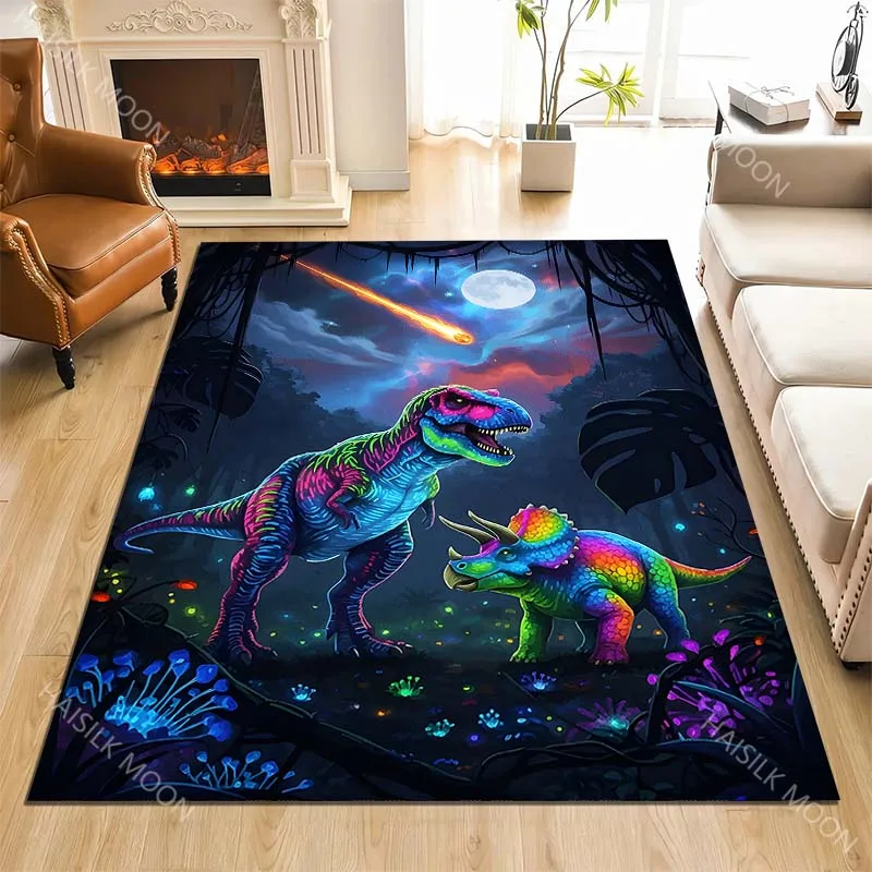 Glowing dinosaurs under meteor sky Print Carpet Rug for Living Room Bedroom Sofa Doormat Home Decor Non-slip Floor Mat