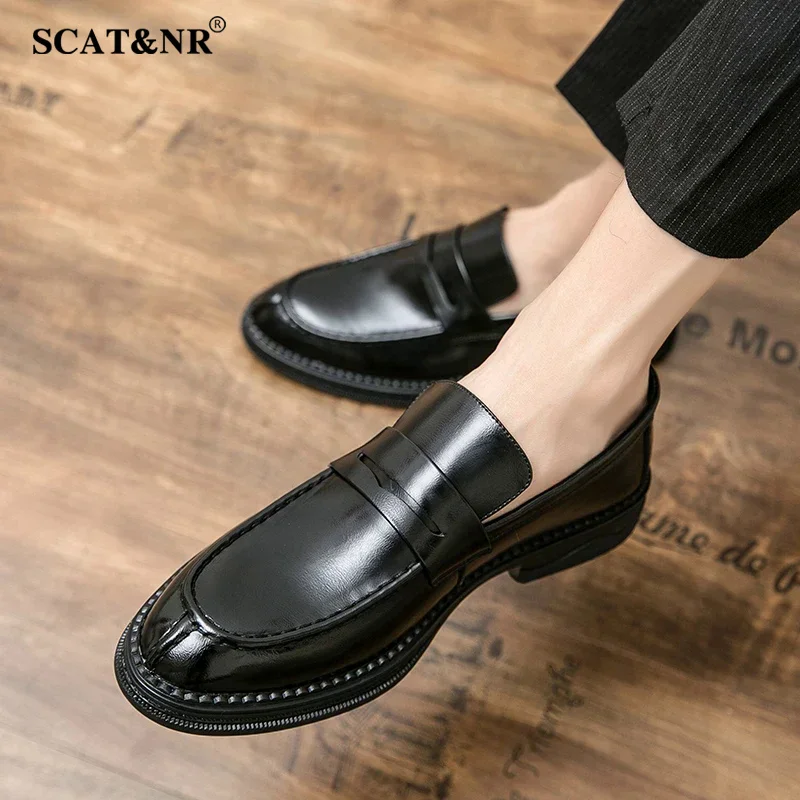 

2025 new men loafers formal leather shoes elegant dress shoe simple slip on man casual work shoes flat shoes pointed toe