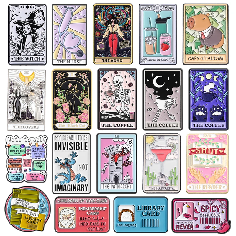 Pins de esmalte de cartas de tarot, broches y insignias de solapa con diseños de Bruja y Enfermera, tarjetas de membresía y notas de recordatorio, joyería de moda, regalo para amigos