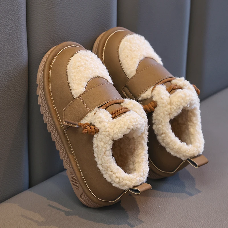 2025 الخريف الشتاء الأطفال أحذية مسطحة أفخم الدافئة الكورية نمط الفتيات حذاء كاجوال لينة أسفل فروي أحذية قطنية