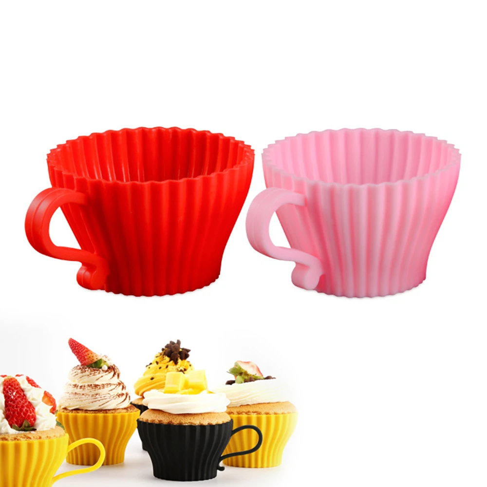 New 5pcs/set Tea Cup Saucers Silicone Cupcake Mould Chocolate Muffin Cake Mold Baking Tools M514