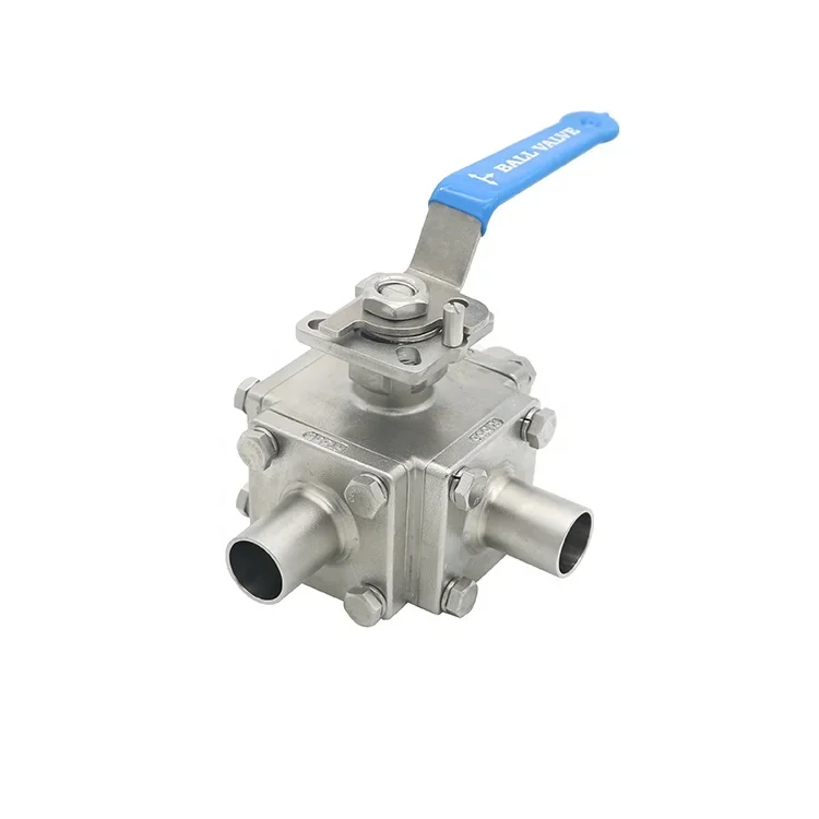 Manual Control SS304 SS316L 3 Way Non-Retention Sanitary Square Tri Clamp Ball Valve