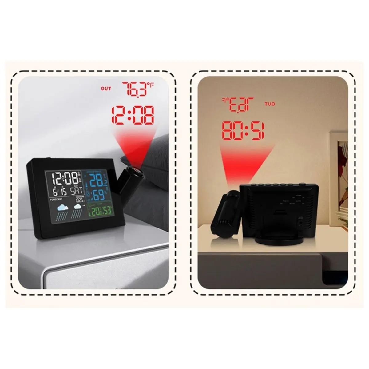 useful Digital Alarm Clock Weather Station LED Temperature Humidity Weather Forecast Snooze Table Clock with Time Projection