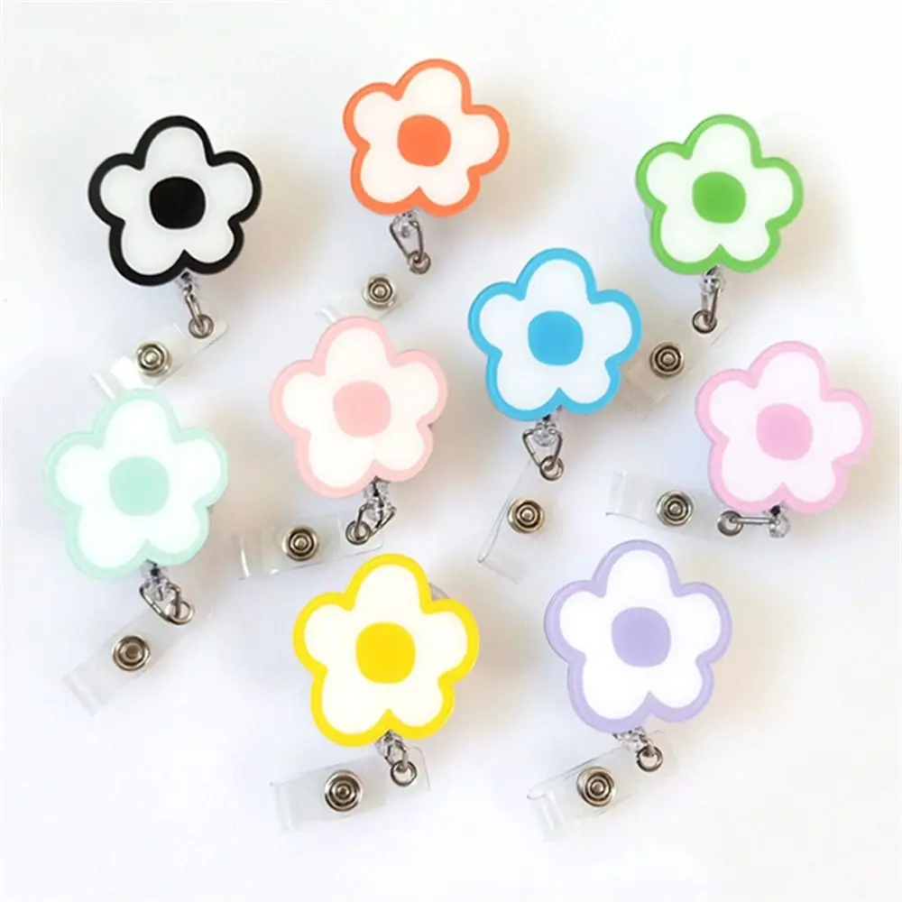 Flower Nurse Badge Reel Name Tag Work Card Easy Pull Buckle Chest Card Colorful Retractable Badge Holder Office School Supplies
