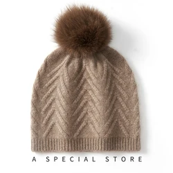 Winter Women Hat 100% Cashmere Hats For Women Fashion Casual Knitted Warm Beanie Thick Hat Women Solid Adult Cover Head Cap