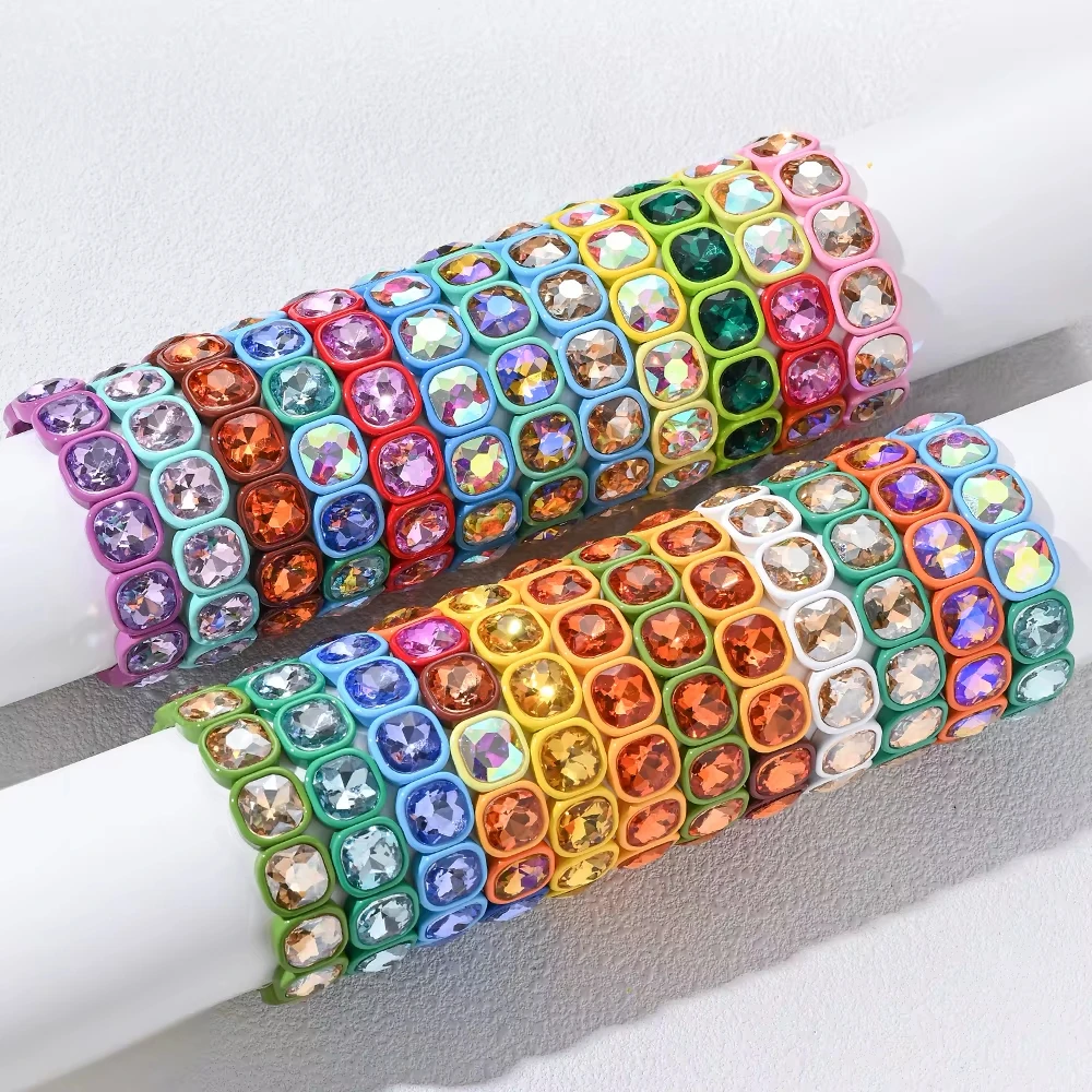 2024 New Design Winter Crystal Beads Bracelets Colorful Beads Elastic Bracelets For Women Handmade Bohemian Shiny Jewelry