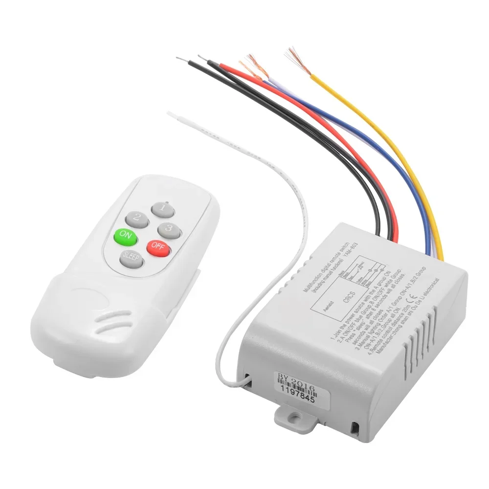 Allsome 3 Way Port ON/OFF Wireless Digital RF Remote Control Switch Receiver Transmitter For Light Lamp 220V HT034+