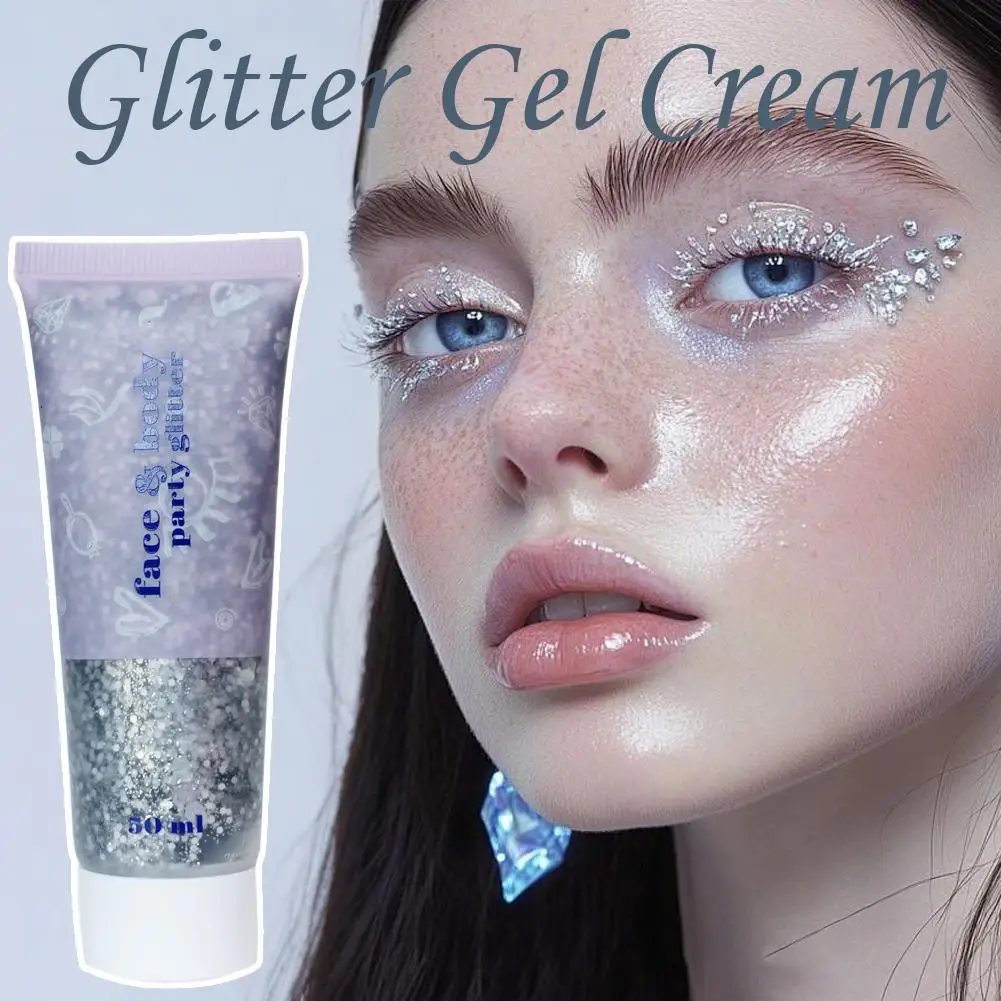 Corpo glitter gel 50ml líquido holográfico feminino maquiagem brilhos para gel fácil maquiagem brilhante festival glitter uso corporal e2s6