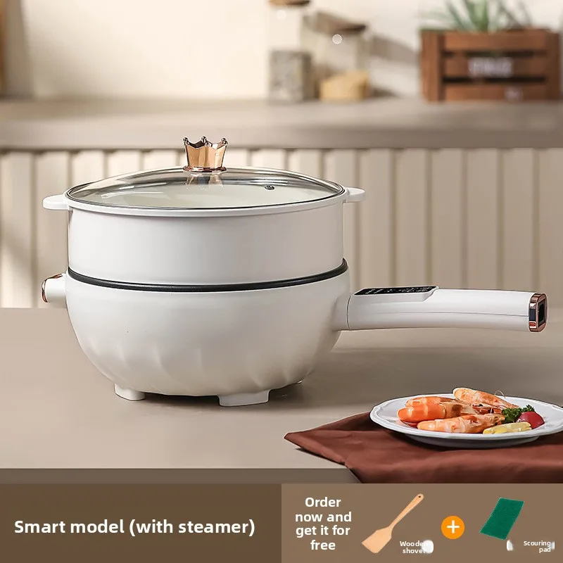 Sartén eléctrica para el hogar, olla caliente eléctrica antiadherente multifuncional, olla para cocinar y cocinar al vapor integrada, sartén eléctrica