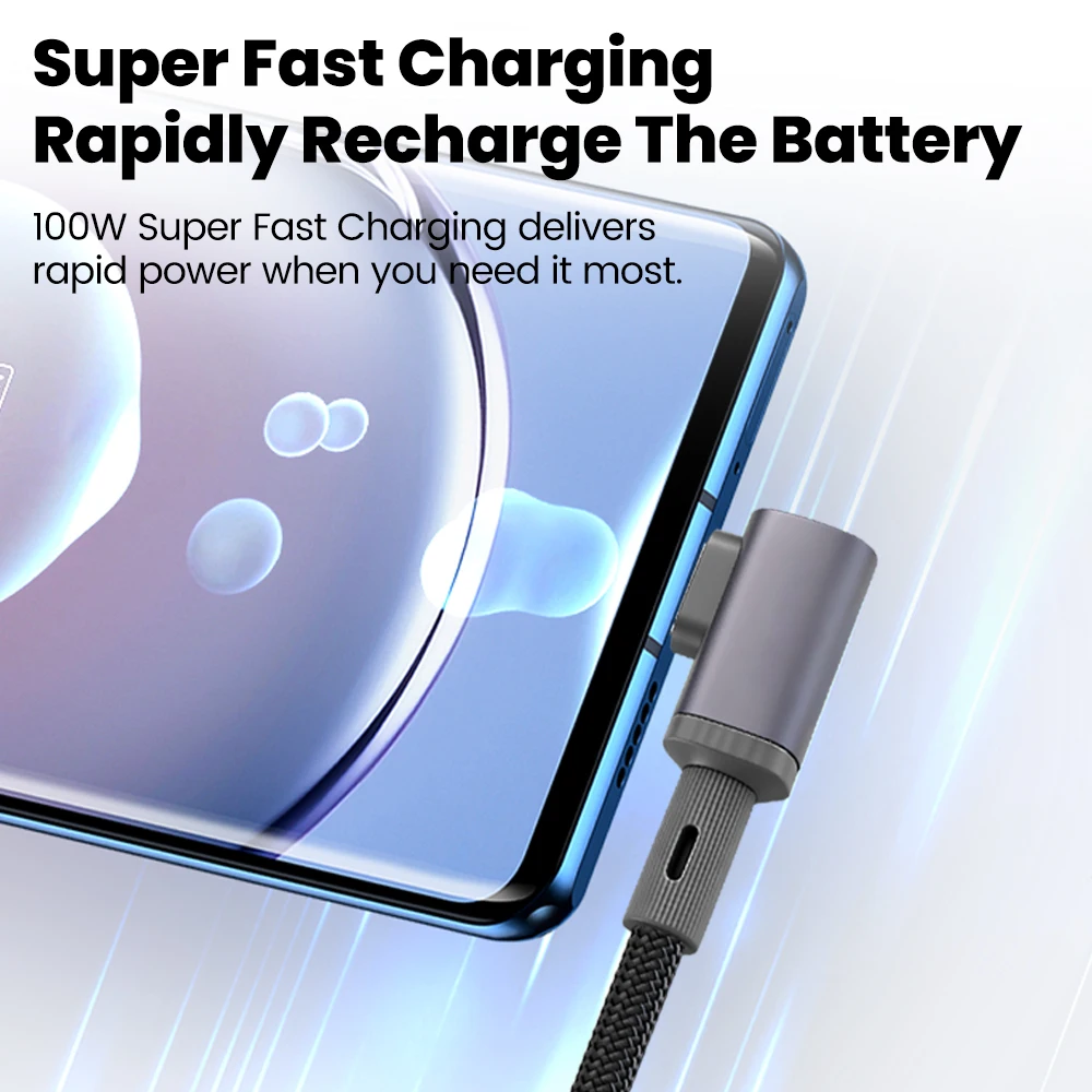 100 واط شحن سريع للغاية USB C إلى USB C كابل بيانات الكوع لعبة الهاتف المحمول نوع C كابل آيفون 17 16 سامسونج كمبيوتر محمول اللوحي