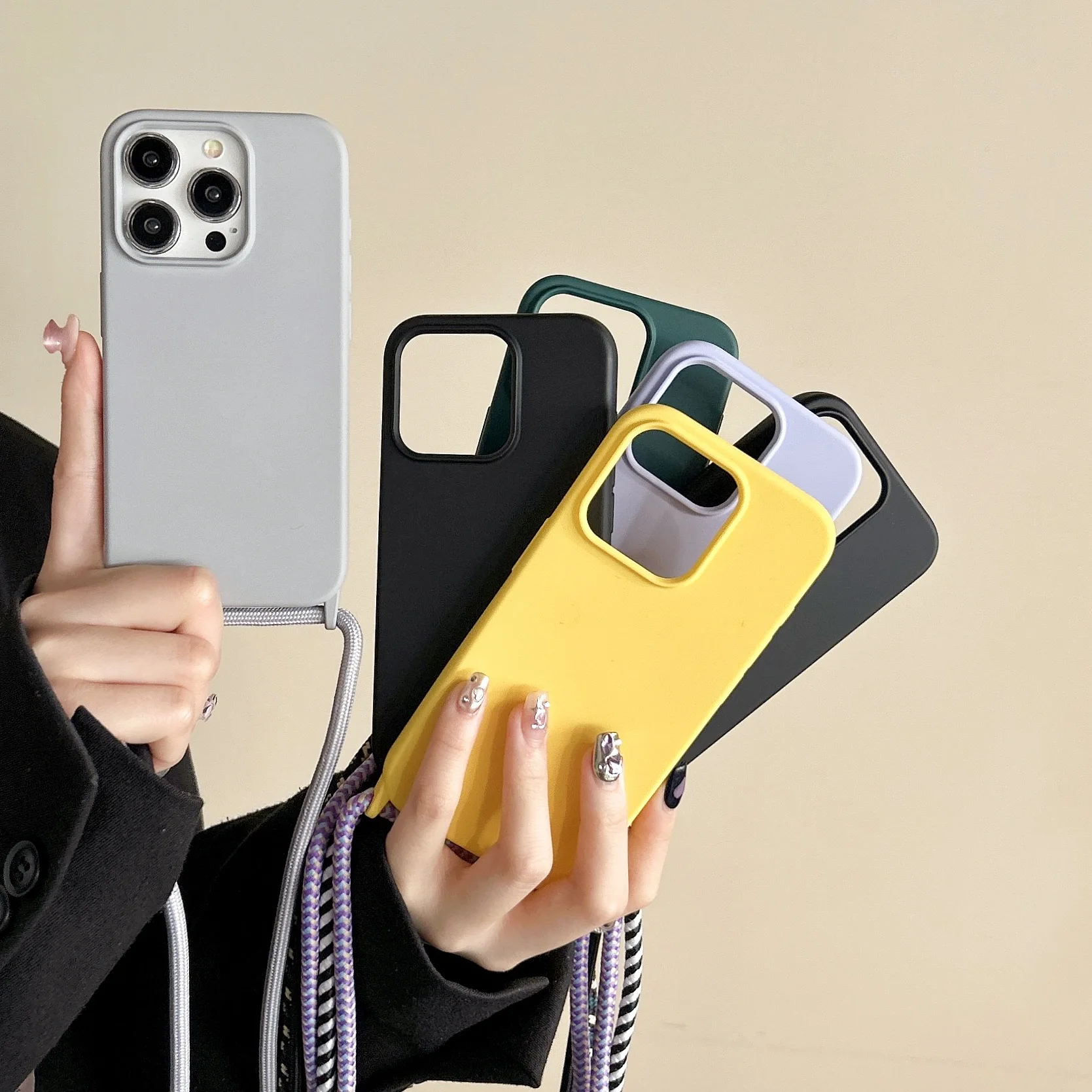 Necklace Strap Cord Crossbody Lanyard Liquid Silicone Case For iPhone 16 Pro 15 14 13 Pro max 12 12mini 7 8 plus - náhled 5