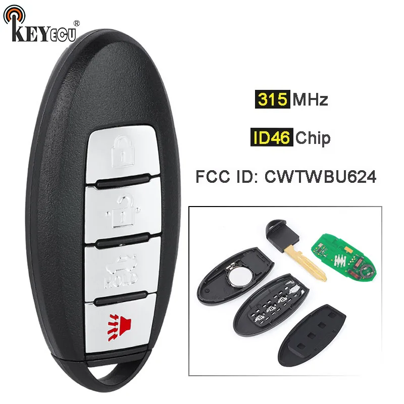 

KEYECU 315 МГц чип ID46 идентификатор FCC: CWTWBU624, IC: 1788D-FWB1U624 Брелок дистанционного управления 4 кнопки для Nissan Armada 2008-2015