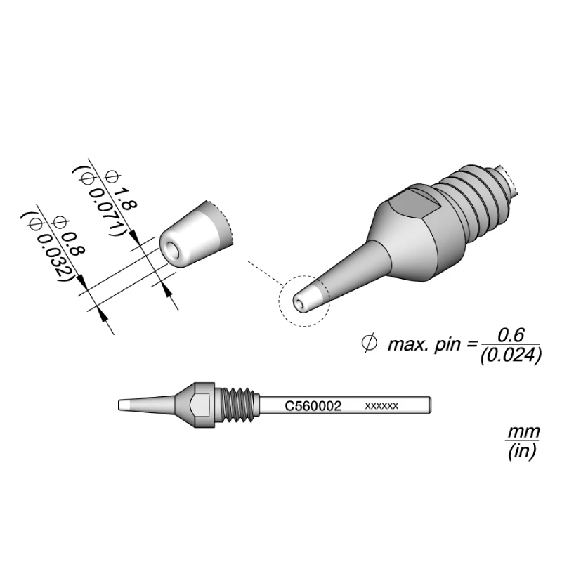 Imagem -02 - Jbc-c560001c560002 Pontas de Ferro de Solda Through-hole Desoldering Tip Fit para Dr560 Repair Solda Ferramenta Original