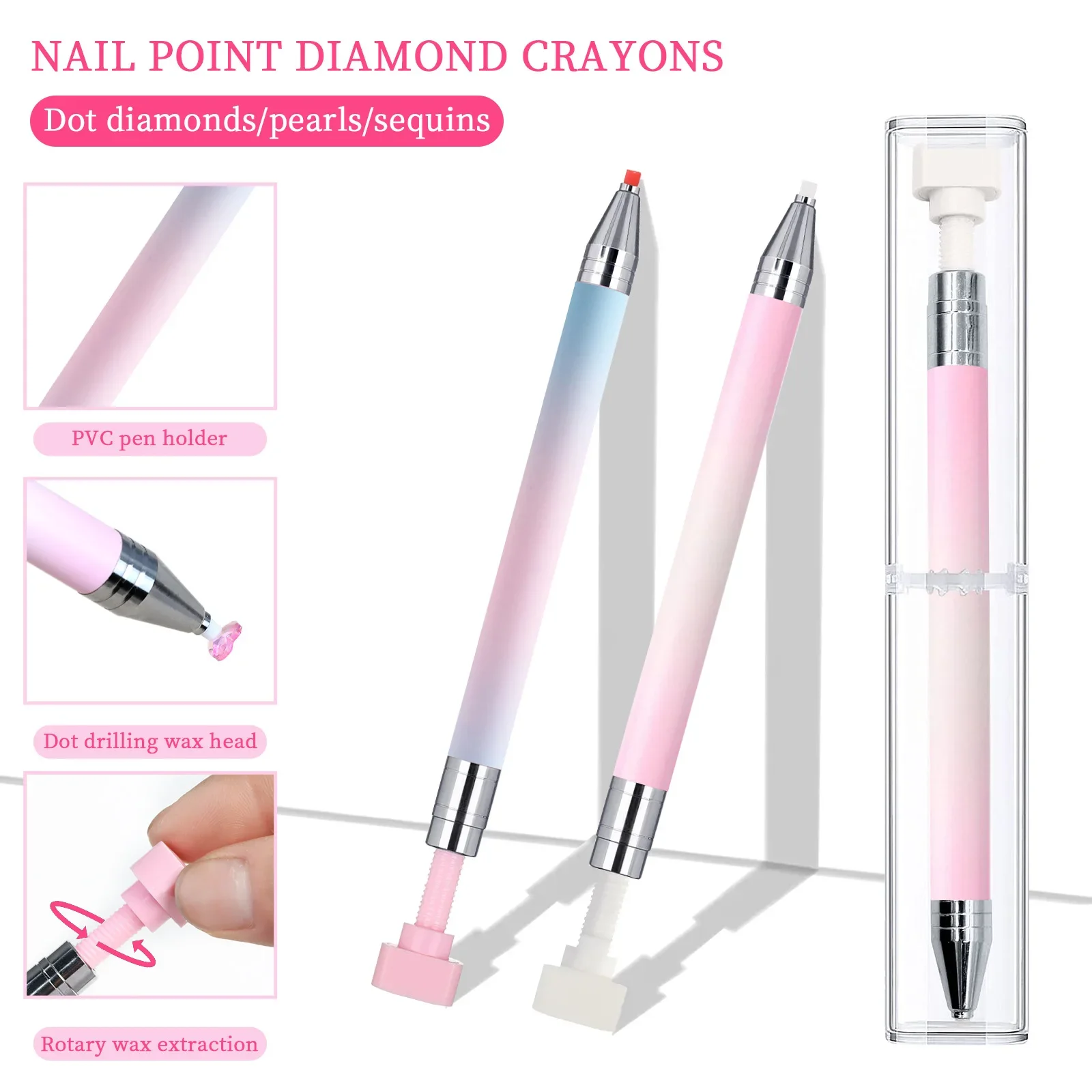 Nail Dotting Pen Nail Tool For Rhinestone Gradient PVC Holder Diamond Suction Rotary Rhinestone Picker With 6pcs Wax Manicure