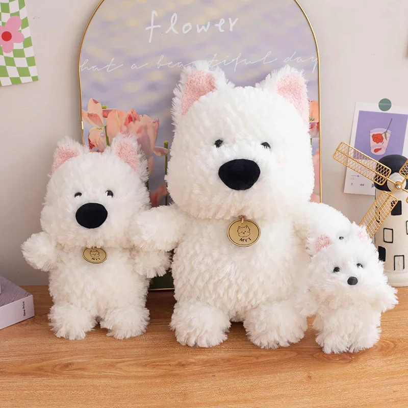 New Adorable White West Highland Terrier Plushie Soft Puppy Plush Toy Stuffed Lifelike Dog Animal Baby Appease Doll Gift