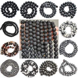 Natural Black Volcanic Lava Onyx Obsidian Labradorite Stone Round Beads for Men's Jewelry Making DIY Lovers Bracelet Wholesale