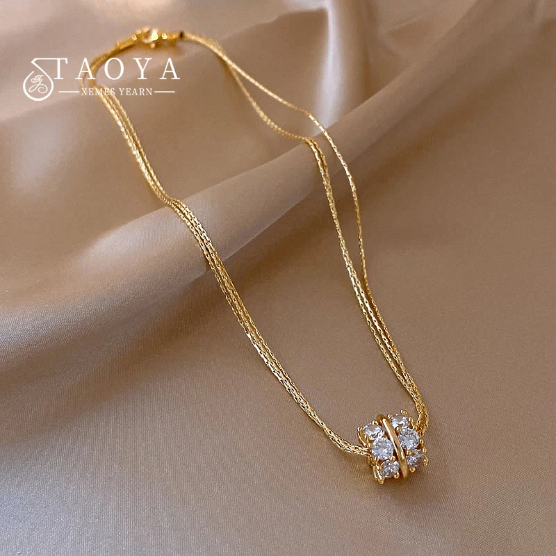 2024 New Design Multi layer Gold Color Chain Zircon Circle Pendant Necklace For Wedding Party Women's Luxury Jewelry Accessories