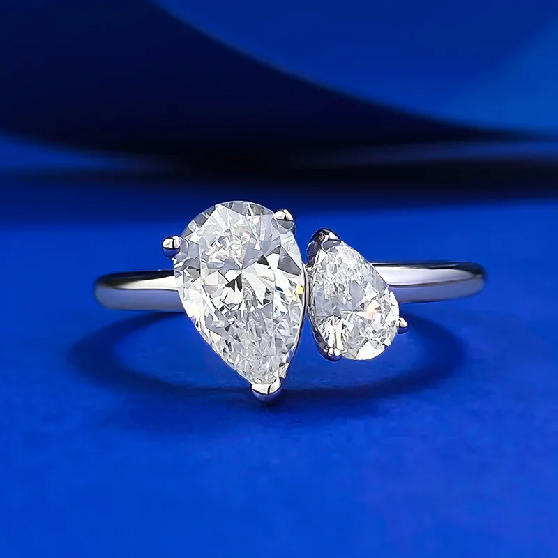 S925 silver daily simple style 6 * 9mm pear shaped zircon inlaid ring for women's niche design women's ring