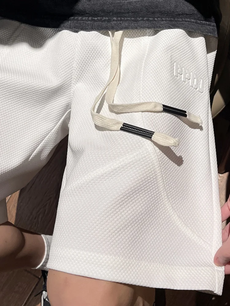 

Textured White Baskeall orts Men's Summer Casual Loose Fit Thin Five-Quarter Pants Trendy American Sle Breathable orts