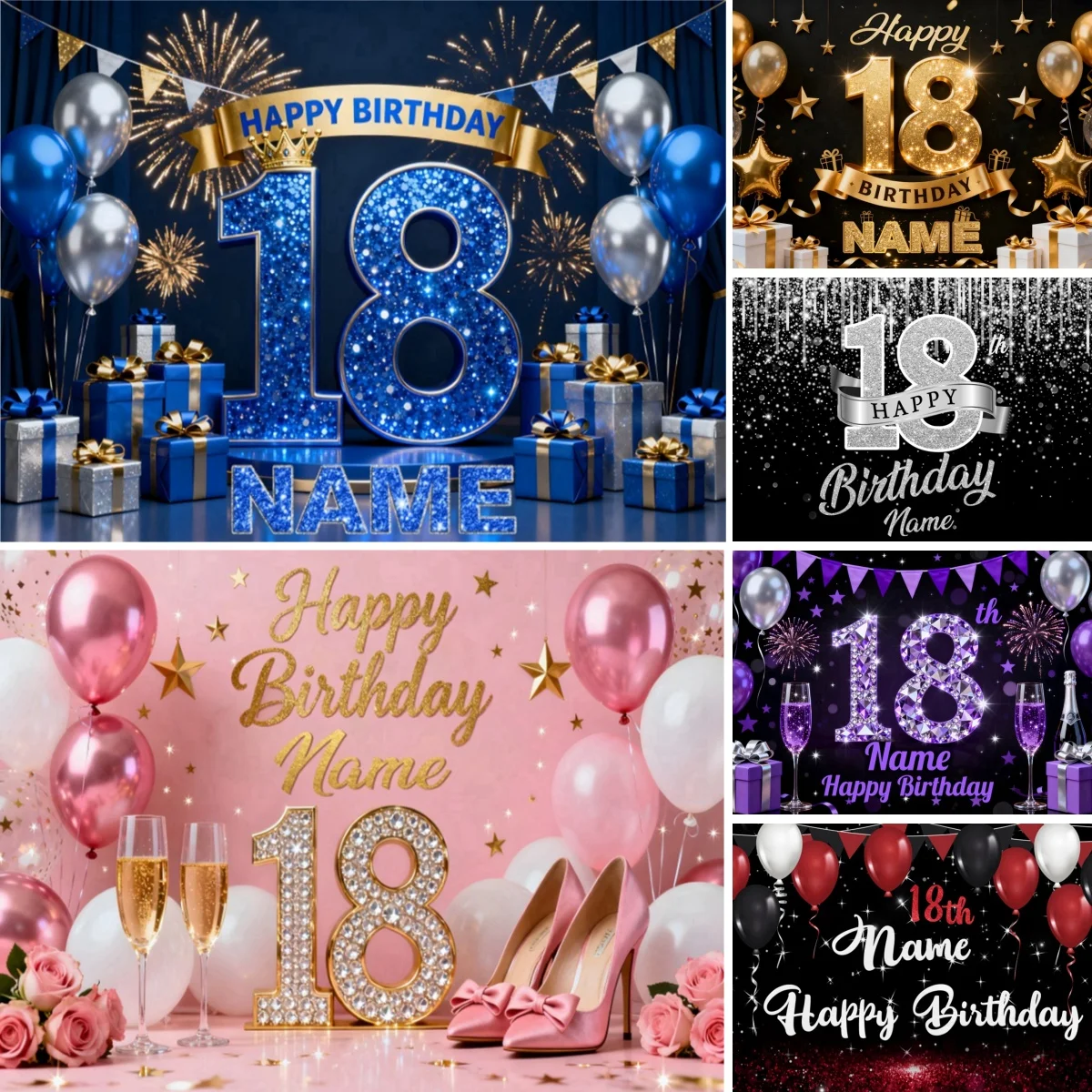 Yeele individuelle Hintergründe für die 18. Geburtstagsfeier, für Fotografie, Glitzerballons, Name, Junge, Mädchen, 18 Jahre alt, Porträt-Fotohintergrund