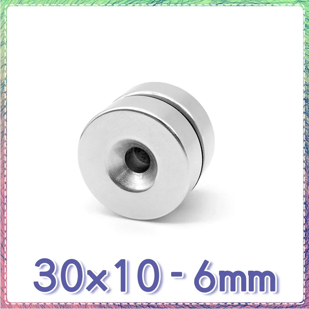 1/2/5/10PCS 30x10-6 Disc Rare Earth Neodymium Magnet 30*10 mm Hole 6mm Round  Countersunk Permanent Magnet  30X10-6mm 30*10-6