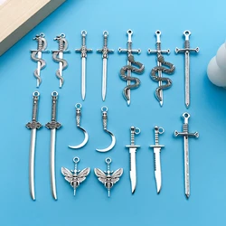 16/20pcs Vintage Style Mixed DIY Alloy Creative Sword And Other Style Weapon Shape Charm For DIY Jewelry Making Accessories