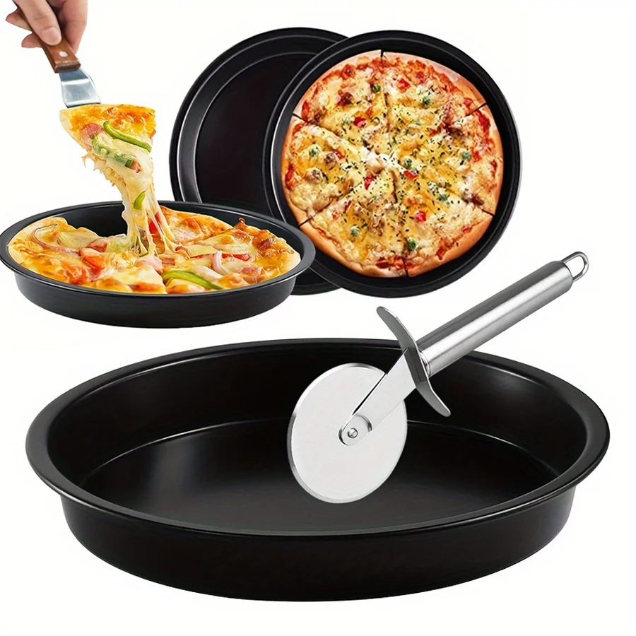 6/8/9/10 Zoll Deep Dish Pizzapfanne mit Pizzaschneider, schwarzes Antihaft-Backblech aus Edelstahl, Kuchenform, Backform JXB