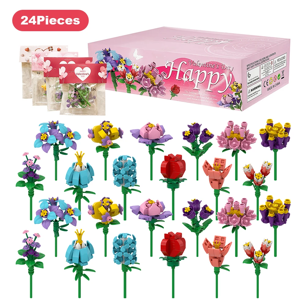 Valentine's Day Flower Gift Bouquet Building Block Set Rose Plant Bouquet High Quality Simulated Roses Flowers Gothic Decoration