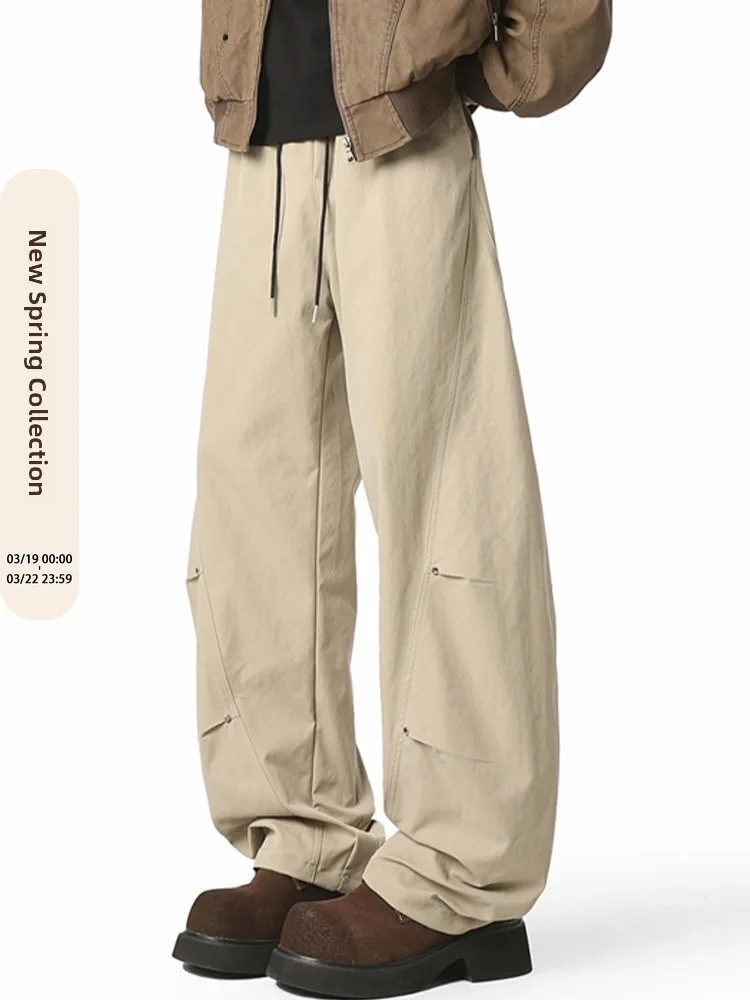 

VIISHOW Men's Casual Workwear Pants American Retro Folded Loose Wide Leg Jeans Youthful Spring Fashion Straight Cut Trousers