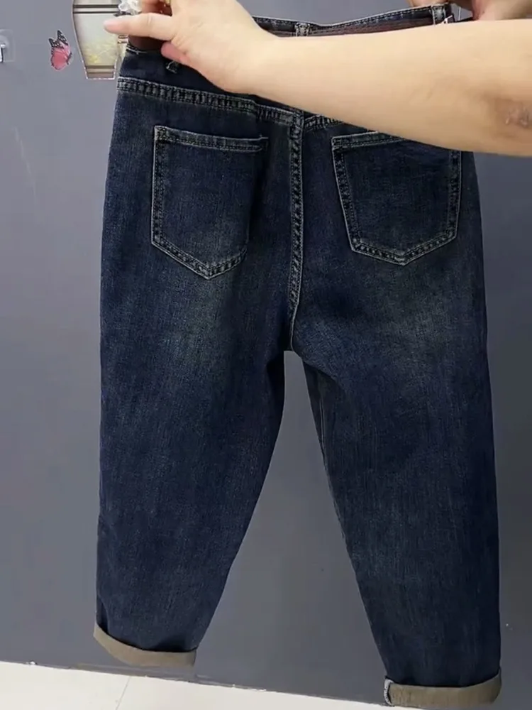 Frühling Herbst hohe Taille gerade Jeans große Loose Fit Stretch Haren Jeans hose Damen knöchel lange Jeans Hose 4xl