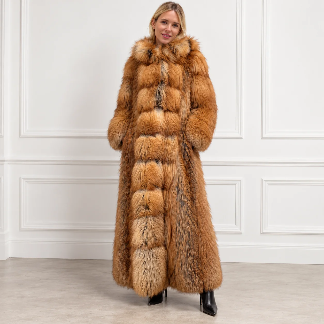 BFFUR Women's Real Fox Fur Coat, Fashionable and Luxury Jacket, Cozy Long Hooded Clothes, 2026 Autumn Winter, New Style