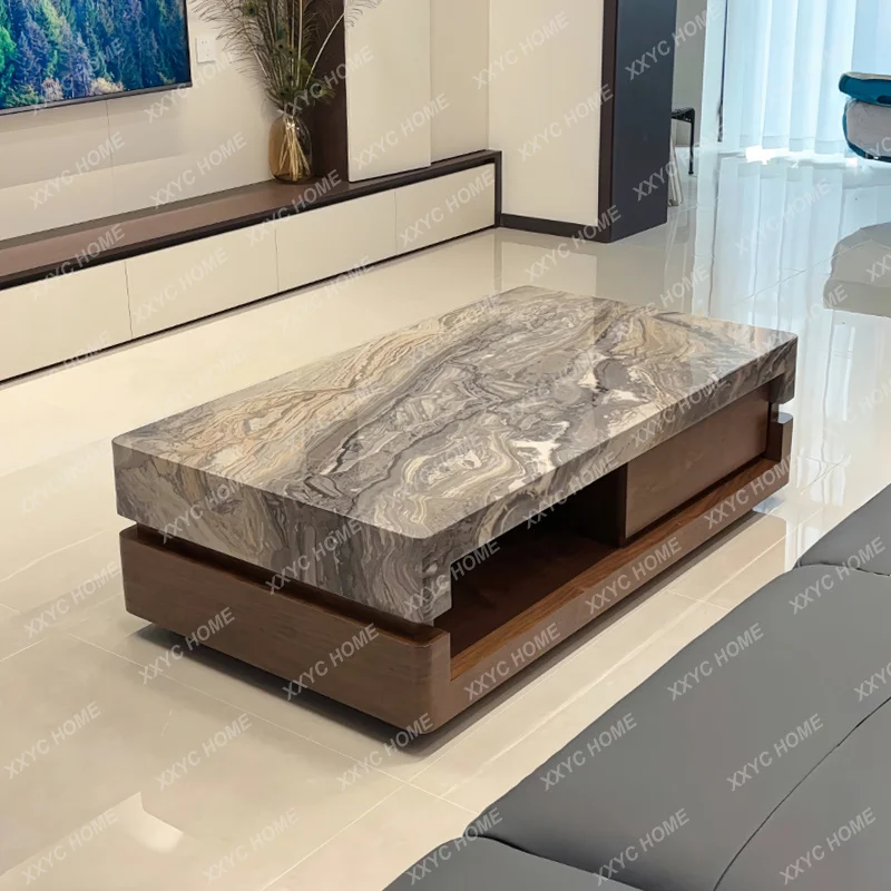XXFactory Direct.Venetian brown marble coffee table minimalist luxury stone antique storage walnut