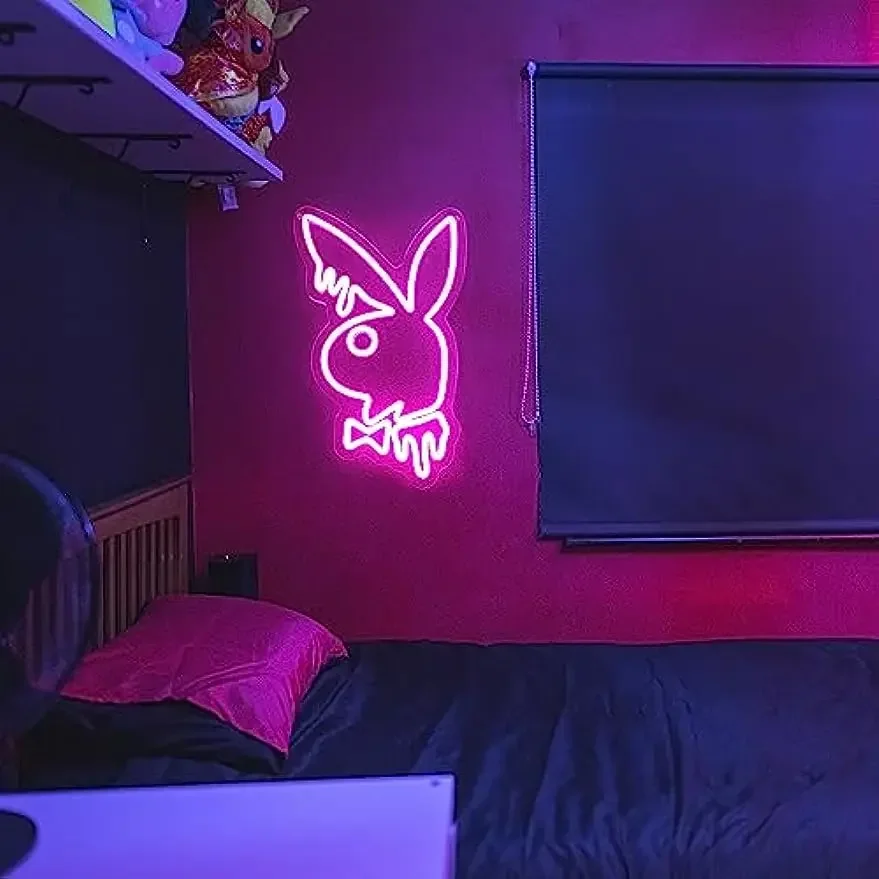 กระต่ายกระต่ายกระต่ายกระต่ายป้ายนีออนสําหรับตกแต่ง LED Neon Light Sign สัตว์น่ารัก LED ป้ายสําหรับห้องนอน Kids Room Party Decor สาวของขวัญ