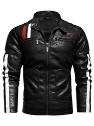 Men's PU Leather Motorcycle Racing Suit Color Embroidered Jacket with Cotton Inner for Racing