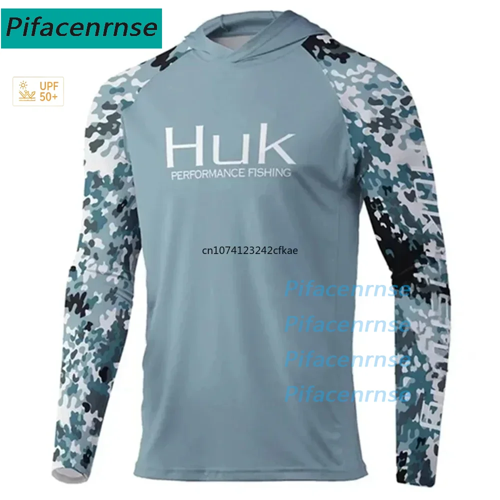 HUK Angelhemd mit Kapuze, UPF 50, langärmliges T-Shirt, Sonnenschutz, Angelbekleidung, atmungsaktive Angel-Hoodies, Camisa De Pesca