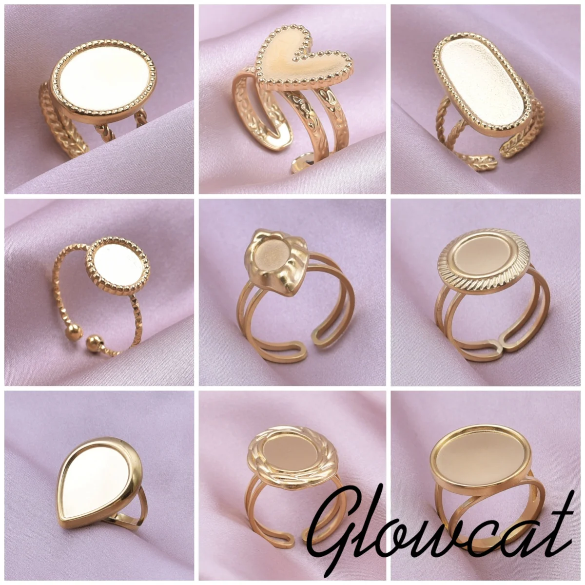 Classic Retro Opening Adjustable Ring Irregular Geometry Heart Ellipse Water Droplet Glossy Stainless Steel Rings Holiday Gift