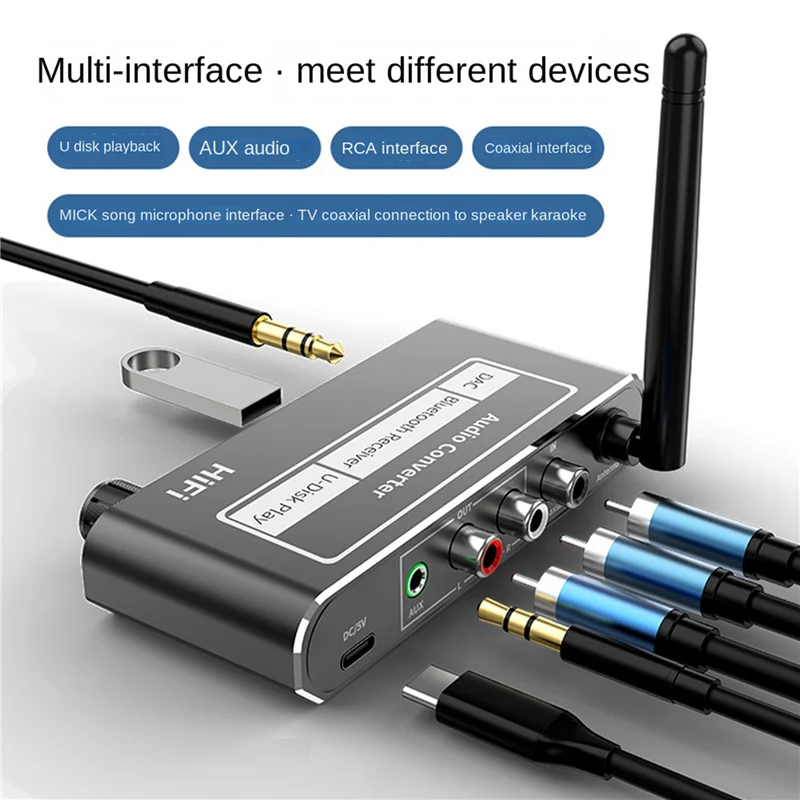 2X محول HIFI DAC لاسلكي بلوتوث 5.2 استقبال الصوت محوري إلى R/L 3.5 مللي متر Aux محول مع U القرص اللعب Mic-Y47A