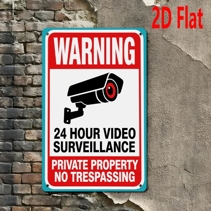 نمط كاميرا تحذيرية، علامة خارجية، لوحة معدنية حديدية لتزيين الحائط لتعزيز المشهد الآمني ودوري