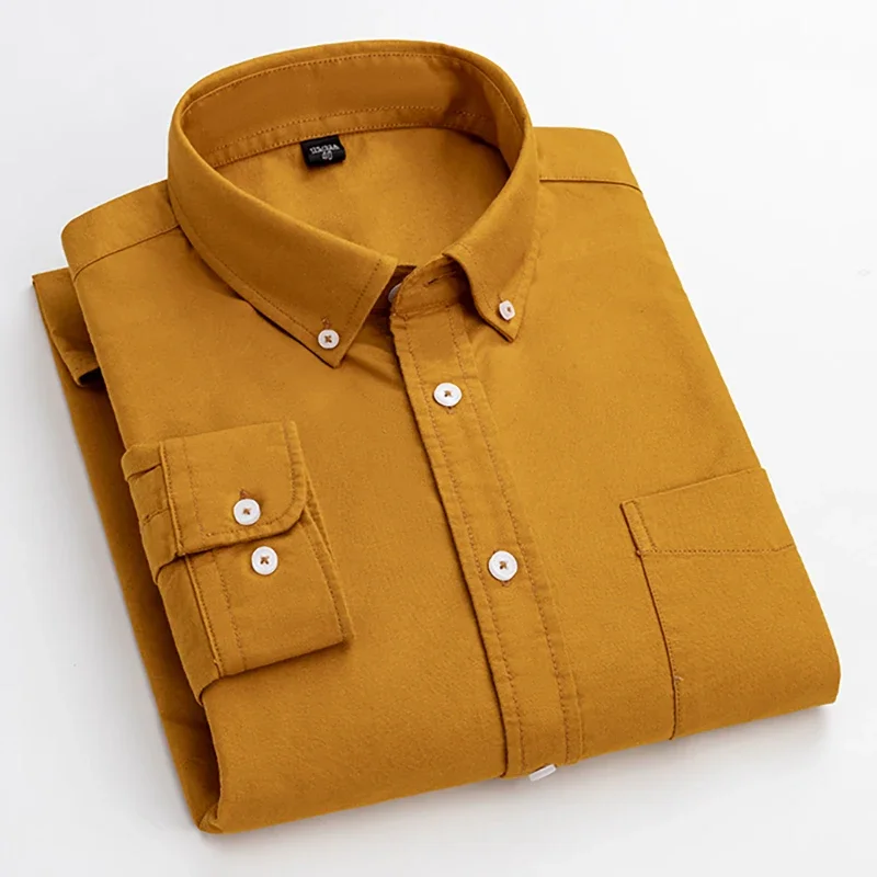 

High Quality New Cotton Oxford Down Button Collar Long Sleeve Slim Fit Men Casual Solid Shirts